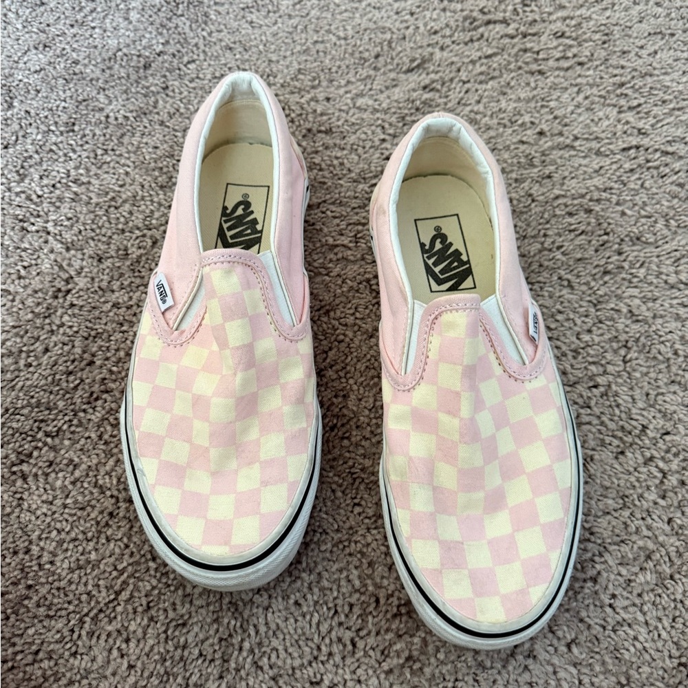 Vans Pink and White Checkered Slip-On Shoes